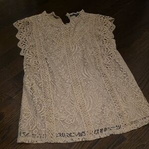 Cable & Gauge Lace Blouse in Cream